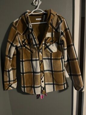 Men’s Department West Plaid Hooded Shacket Jacket - Brown & Cream